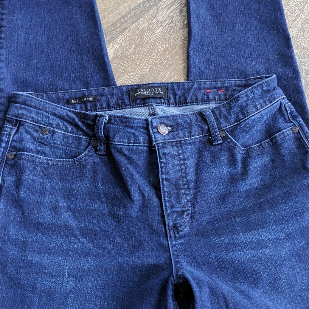 Talbots Flawless Five-Pocket Slim Ankle Petites, Dark Wash Straight Jeans, Sz 8p